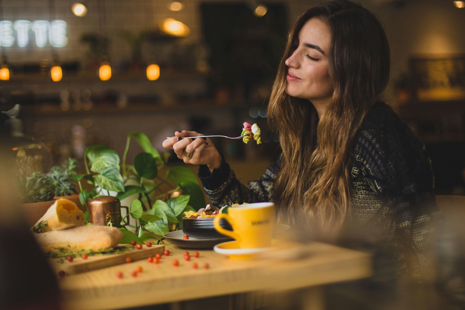 Creator enjoying a styled restaurant moment